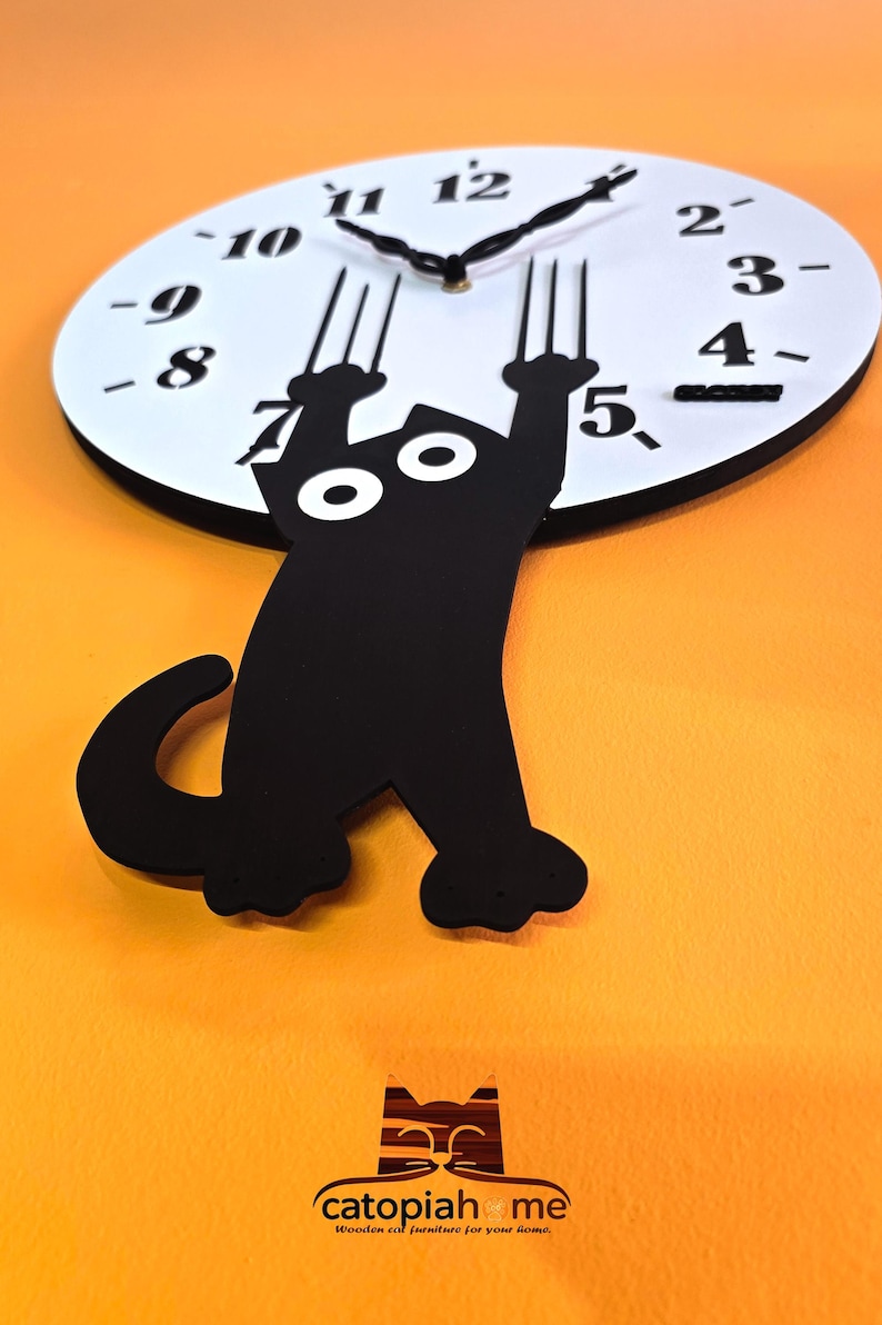 Sliding Cat Wall Clock: Funny Wooden Cat Decor - Etsy