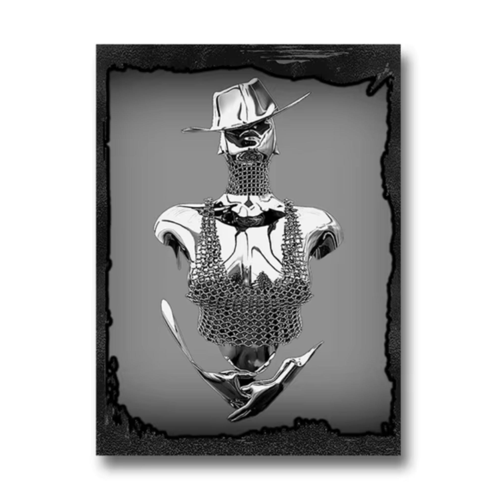 Modern Silver Wall Art Poster Print Metallic Canvas Art With 3D Effect