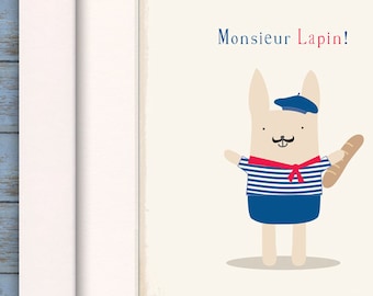 Wish you were here, Moving abroad gift, Study abroad gifts, Study abroad gift, French Print, Lapin, Monsieur, Baguette, Beret, Breton top