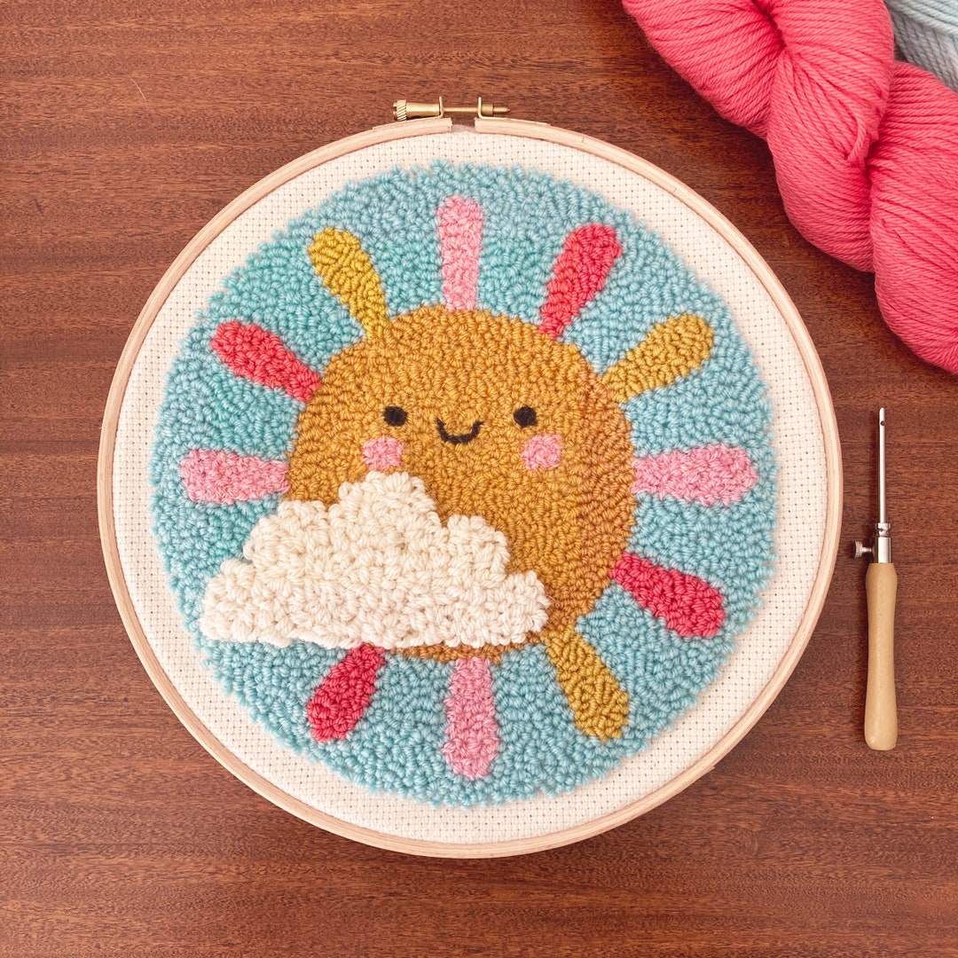 Wool Queen Punch Needle Beginner DIY Kit - 1 Punch Tool, 18 Colors Yarn, 2 Imitated Wood Hoops, Monk's Cloth, 5 Design Patterns - Kids Craft Gift | Buy Now With Express International Delivery