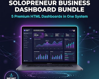 Paquete de paneles de control para emprendedores individuales / 5 paneles HTML / Finanzas, KPI, CRM, Marketing, Sistema operativo empresarial / Sistema completo