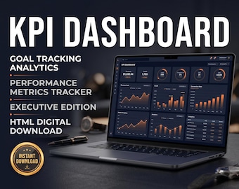 Panel de control de KPI para negocios / Seguimiento de objetivos / Análisis / Seguimiento de métricas de rendimiento / Edición ejecutiva / Descarga digital en HTML