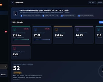 Business OS PRO / Planificador de panel de control financiero CRM para Notion / Sistema completo / Plantilla todo en uno para Notion / Emprendedor individual