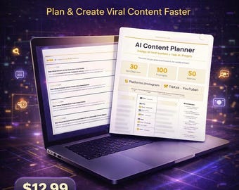 Planificador de contenido con IA / 30 días de contenido viral + 100 sugerencias / PDF para redes sociales / Emprendedor individual