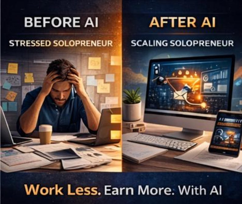 Sistema di produttività basato sull'IA per liberi professionisti / Lavora meno, guadagna di più / Guida all'automazione tramite IA / Download digitale immagine 1