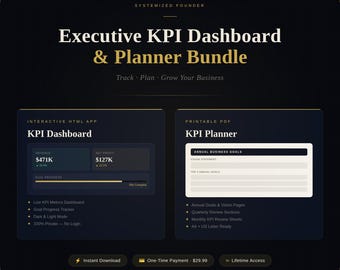 Panel de control de KPI para negocios / Seguimiento de objetivos / Análisis / Seguimiento de métricas de rendimiento / Edición ejecutiva / Aplicación HTML interactiva