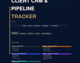 CRM de clientes y seguimiento de cartera de clientes para emprendedores individuales / Gestión de clientes potenciales / Planificador de ventas / PDF imprimible