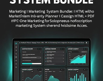 Paquete de sistema de marketing / Panel de control + Planificador / Rastreador de campañas HTML + PDF / Herramienta de marketing todo en uno / Emprendedor individual / Descargar