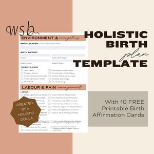 Plantilla de plan de parto holístico editable / Planificador de embarazo y parto imprimible para madres con tarjetas de afirmación de parto gratuitas / Descarga digital