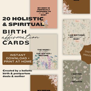 20 cartes d'affirmation de soi pour une grossesse naturelle et spirituelle | Soutien holistique au travail | Mantras bohèmes à imprimer pour donner du pouvoir à l'accouchement