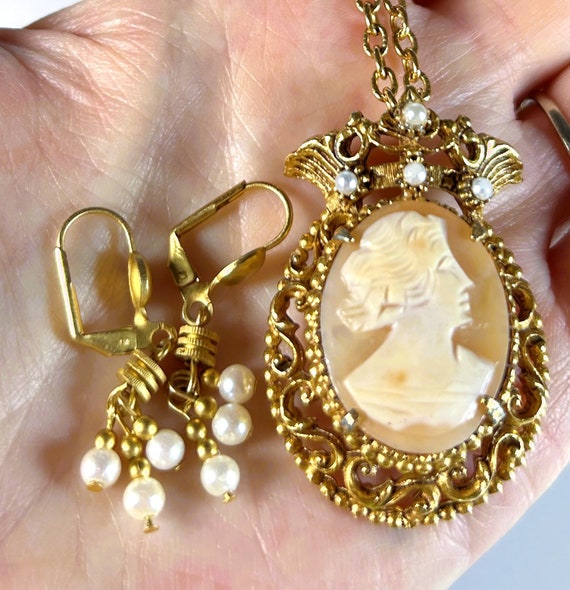 Vintage Victorian Style Carved Shell Cameo & Faux… - image 7