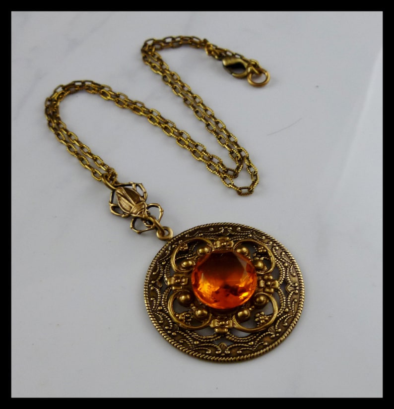 Vintage Egyptian Style Scarab Beetle Fiery Topaz Antique Gold - Etsy