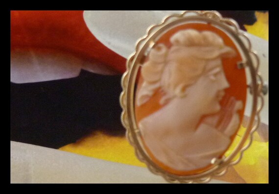 Vintage Gold Filled Goddess Artemis Carved Shell … - image 3