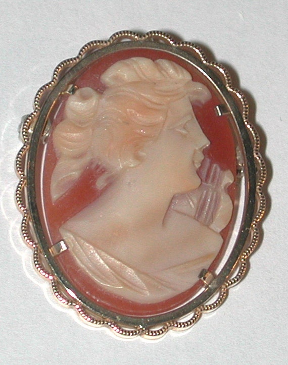 Vintage Gold Filled Goddess Artemis Carved Shell … - image 5