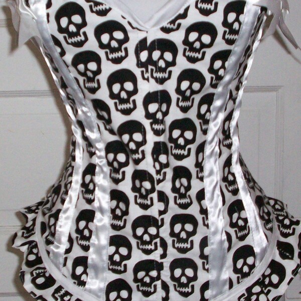 Black and White Skulls Boned Corset Top Shirt - Very High Quality