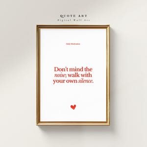 Zitatposter „Walk With Silence“ – Minimalistischer Print in Rot – Motivation & Achtsamkeit als Wanddeko
