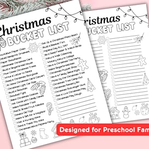 Christmas Bucket List & Activity Guide Printable for Families with Kids, Holiday Crafts, Recipes, Fun, Festive Ideas for Preschoolers