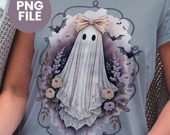 Coquette Ghost PNG, Vintage Lace Floral Halloween Design (Digital Download)
