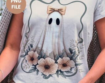 Coquette Ghost PNG, Vintage Floral Lace, Halloween Shirt Design (Digital Download)