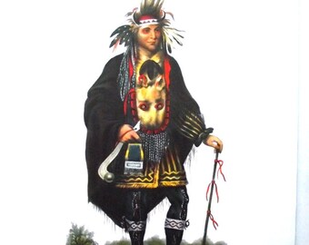 Vintage 70s Native American Print Okee Makee Quid A Chippeway Chief Reproduction Print