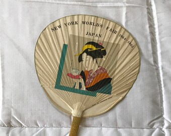 1965 Worlds Fair Japanese Fan  Hakutsuru Sake Vintage Advertising Memorabilia