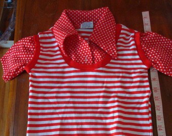 Vintage Girls Leotard Red White Polka Dots Stripes