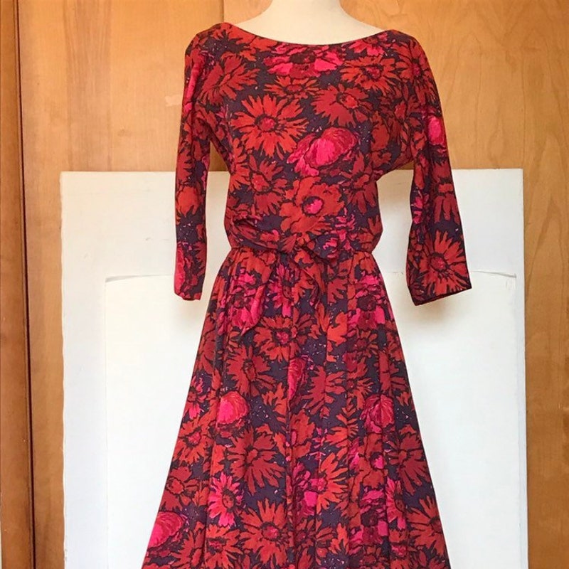 1950s Blue Floral Dress by Jerry Gilden | MEDIUM