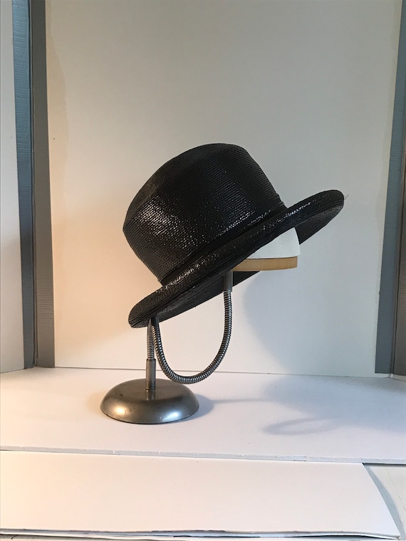 Vintage Black Raffia Hat Sz S-M - image 3
