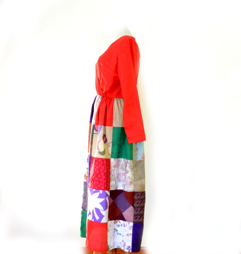 Krist Gudnason Dress Vintage 70s Maxi Boho Patchwork Dress Sz M