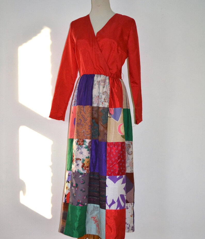 Krist Gudnason Dress Vintage 70s Maxi Boho Patchwork Dress Sz M