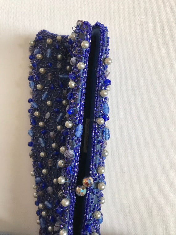 Vintage Walborg Blue Beaded Evening Clutch Purse - image 7