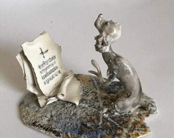 Musical Dog Sculpture Signed