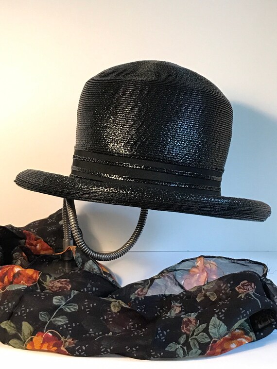 Vintage Black Raffia Hat Sz S-M - image 1