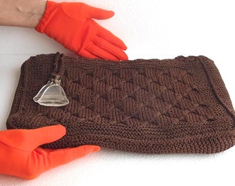 50s Clutch Vintage Crochet Brown Clutch M.E. Product