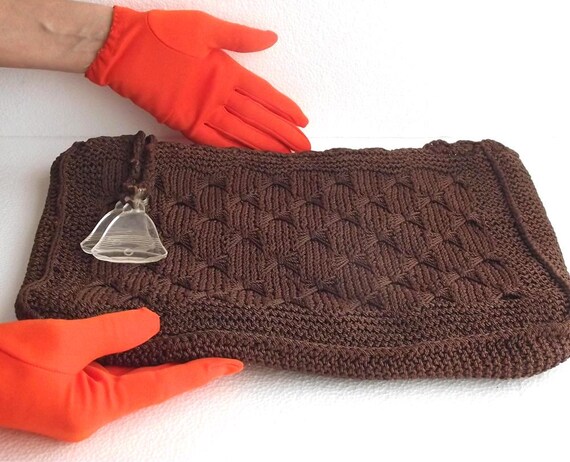 50s Clutch Vintage Crochet Brown Clutch M.E. Produ