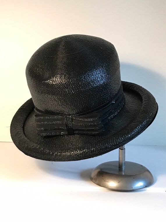 Vintage Black Raffia Hat Sz S-M - image 5