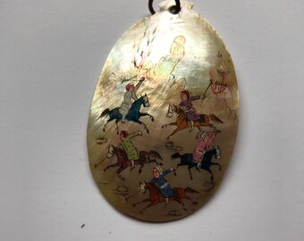 Persian Shell Pendant Polo Players Scene