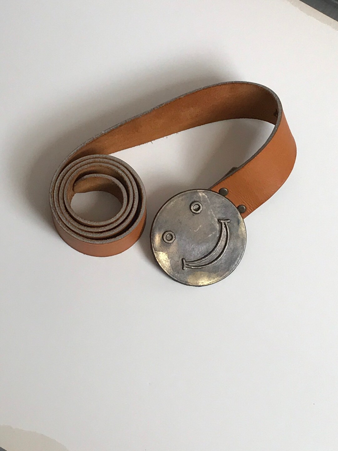 Vintage Leather Smiley Face Belt N Buckle Etsy
