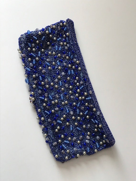 Vintage Walborg Blue Beaded Evening Clutch Purse - image 3