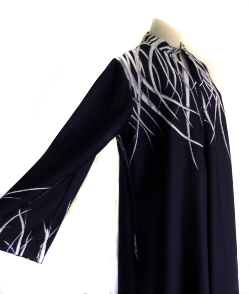 70s House Coat Housecoat Vintage Sears Lingerie Asian Influence Robe Navy White Sz L