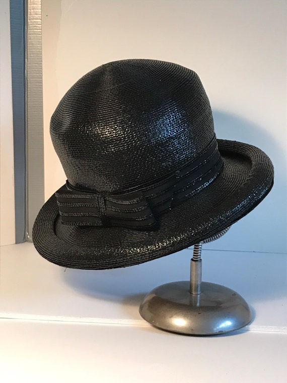 Vintage Black Raffia Hat Sz S-M - image 4