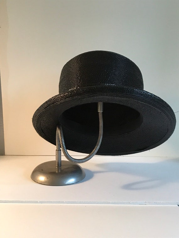 Vintage Black Raffia Hat Sz S-M - image 2