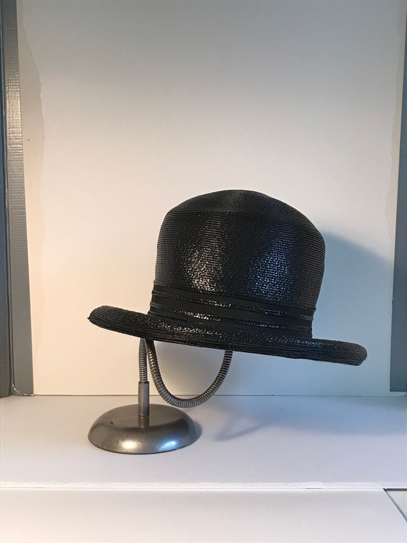 Vintage Black Raffia Hat Sz S-M - image 9