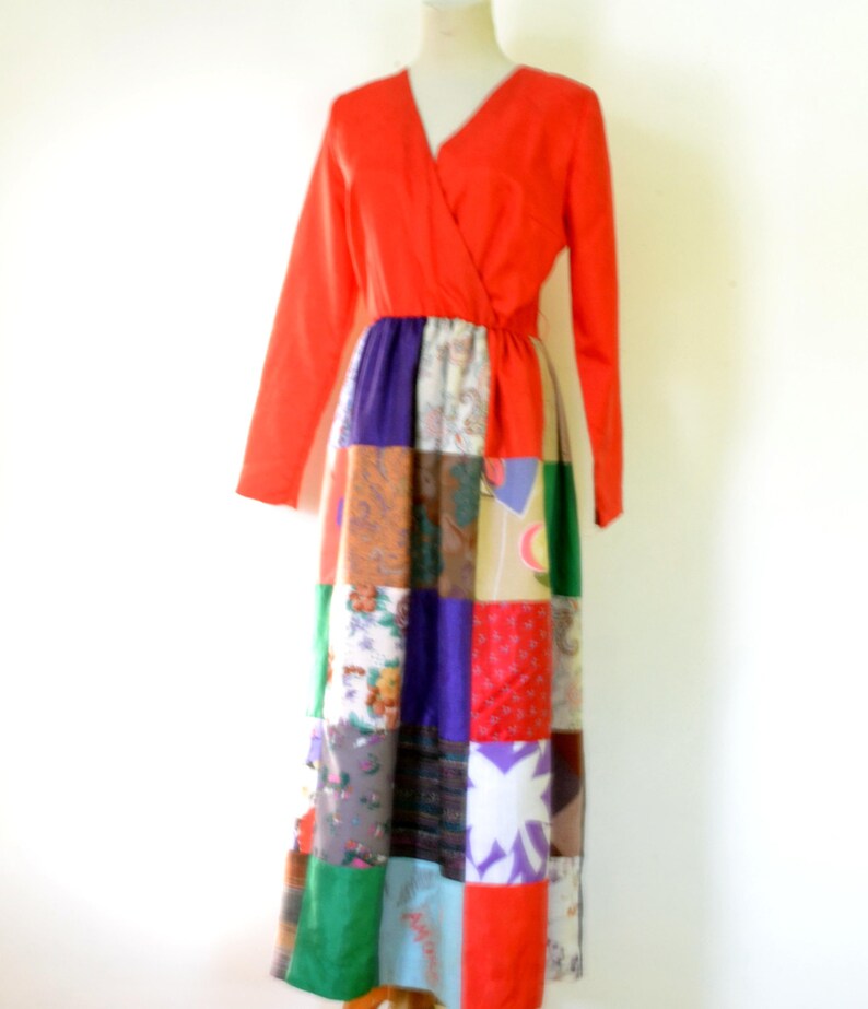 Krist Gudnason Dress Vintage 70s Maxi Boho Patchwork Dress Sz M