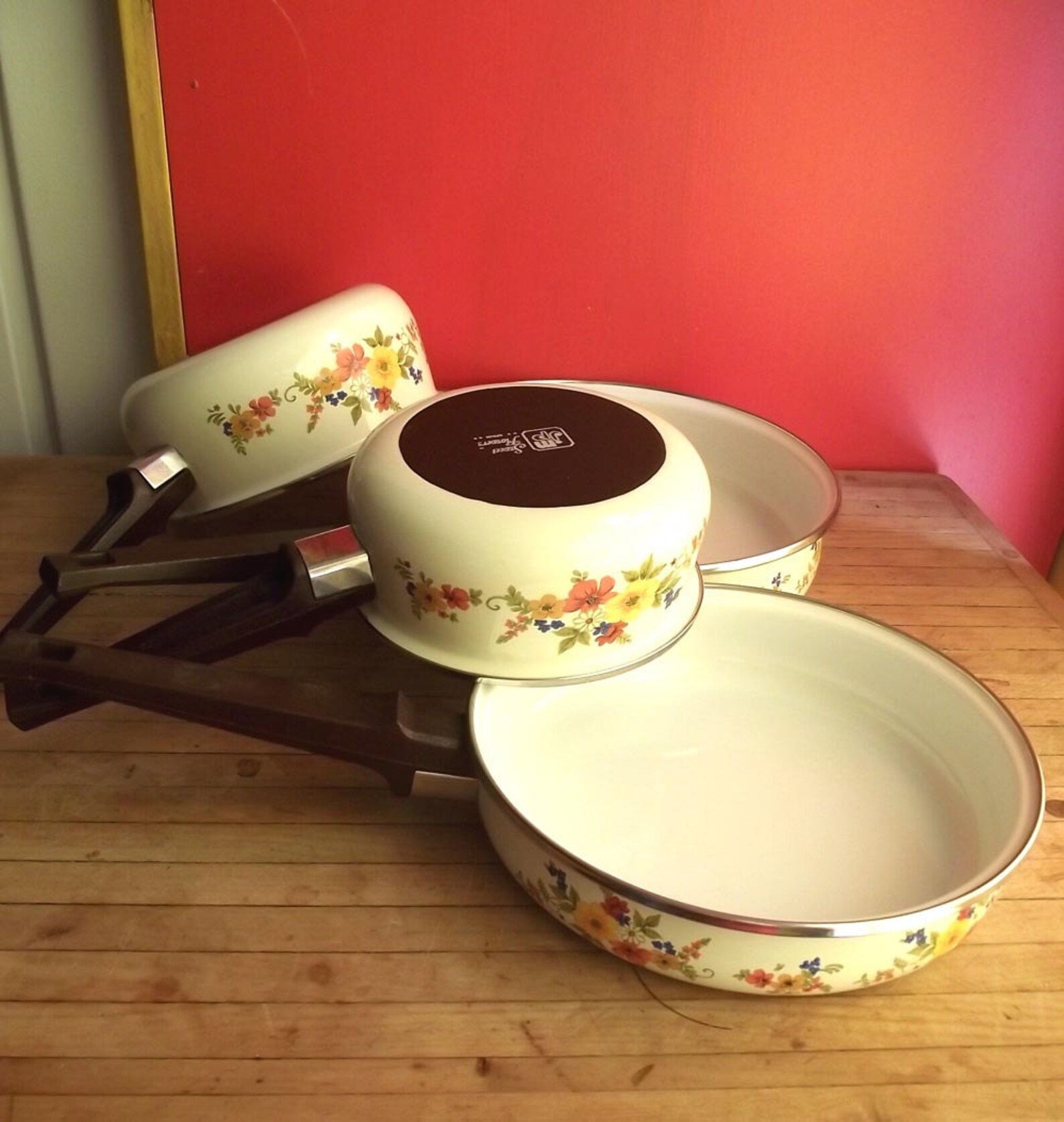 4 Pan Pot Set / 1970s Enamel Pots n Pans / Vintage JMP Pan Set | Etsy