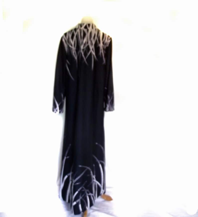 70s House Coat Housecoat Vintage Sears Lingerie Asian Influence Robe Navy White Sz L