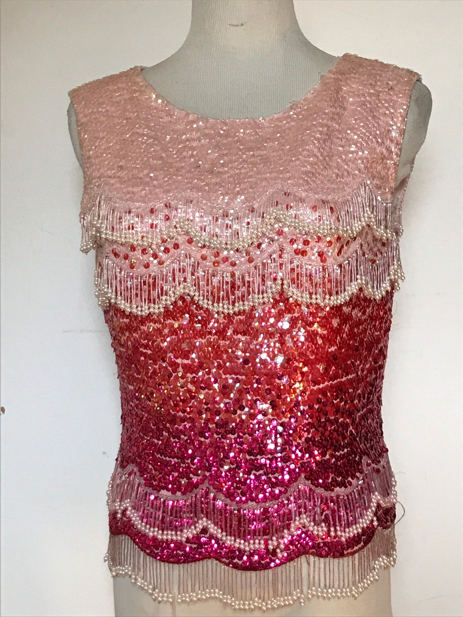 50s Pink Sequin Top Beaded Wool Blouse | Etsy