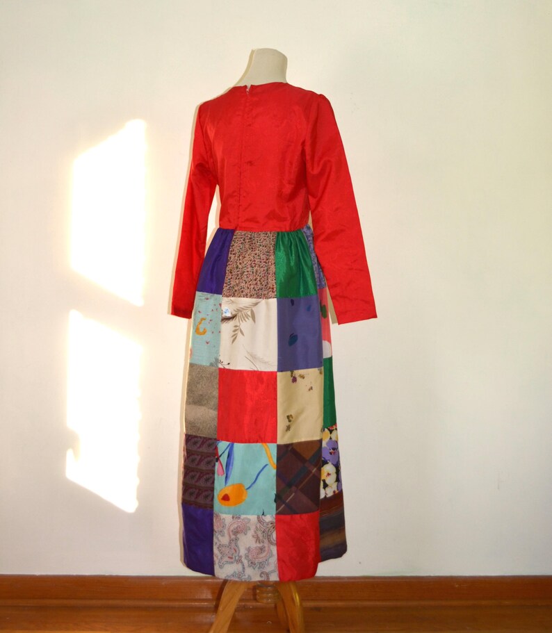 Krist Gudnason Dress Vintage 70s Maxi Boho Patchwork Dress Sz M