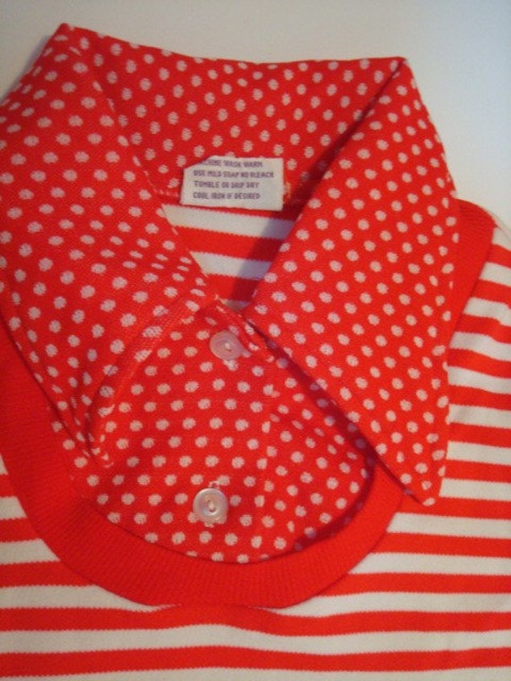 Vintage Girls Leotard Red White Polka Dots Stripes - image 3