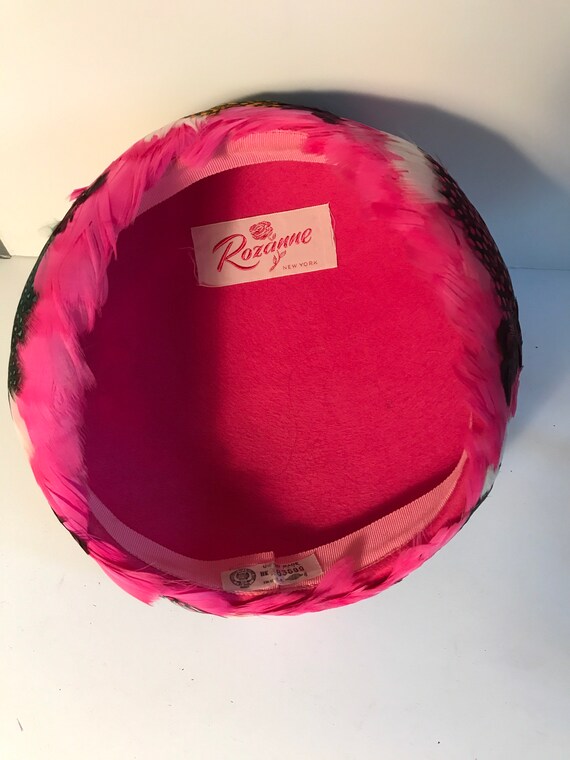Vintage Feather Pillbox Hat Rozanne Pink Round Hat - image 6